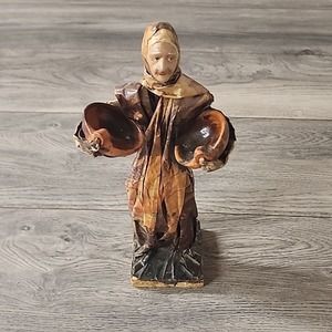 Vintage Mexican Folk Art Paper Mache Figure Handmade Authentic Hardworking Woman